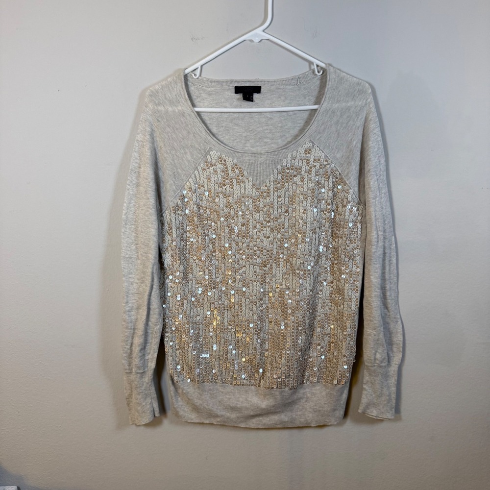 J.Crew Collection Mens Heather Grey Sequin‎ Front Cotton Sweater Small RN77388